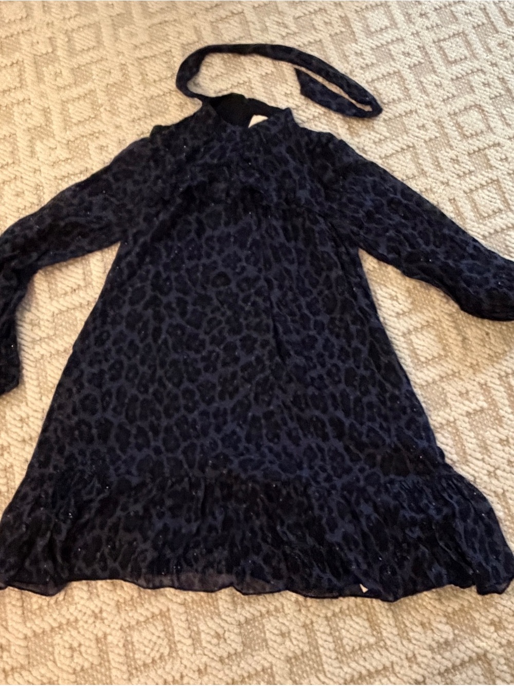 kate spade women Black & purpleLeopard-Print Long-Sleeve dress with Neck Tie